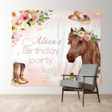 Allenjoy Personalized Floral Cowgirl Pink Birthday Backdrop