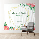 Allenjoy Personalized Flower Gold Geometric Wedding Backdrop