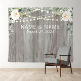 Allenjoy Personalized Flower Rustic Wedding Backdrop Banner