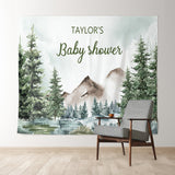 Allenjoy Personalized Forest Mountain Baby Shower Backdrop