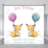 Allenjoy Personalized Fox Balloon Twins Baby Shower Backdrop