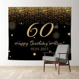 Allenjoy Personalized Glitter Gold Black Birthday Banner