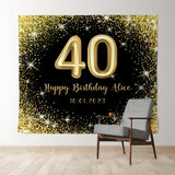 Allenjoy Personalized Glitter Gold Sparkle Birthday Banner