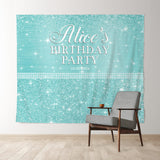 Allenjoy Personalized Glitter Mint Green Name Birthday Backdrop