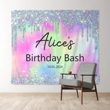 Allenjoy Personalized Glitter Rainbow Bokeh Birthday Backdrop