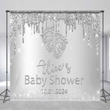 Allenjoy Personalized Glitter Silver Baby Shower Backdrop