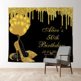 Allenjoy Personalized Gold Balloon 50Th Birthday Party Backdrop