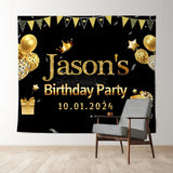 Allenjoy Personalized Gold Balloons Black Birthday Backdrop