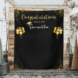 Allenjoy Personalized Gold Balloons Black Graduation Party Backdrop