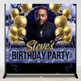 Allenjoy Personalized Gold Blue Birthday Backdrop With Photo