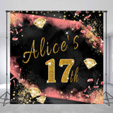 Allenjoy Personalized Gold Diamond Glitter 17Th Birthday Backdrop