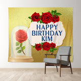 Allenjoy Personalized Gold Foil Red Rose Birtthday Backdrop