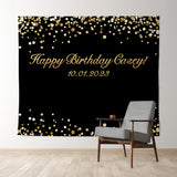 Allenjoy Personalized Gold Glitter And Black Birthday Backdrop