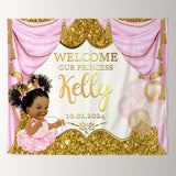 Allenjoy Personalized Gold Pink Princess Baby Shower Backdrop