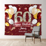 Allenjoy Personalized Gold Ribbons Red 60Th Birthday Backdrop