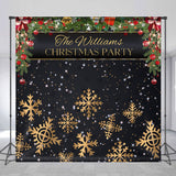 Allenjoy Personalized Gold Snowflake Glitter Christmas Backdrop