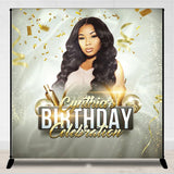 Allenjoy Personalized Gold White Birthday Backdrop With Photo