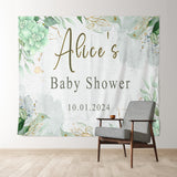 Allenjoy Personalized Green Flower Leaves Baby Shower Backdrop