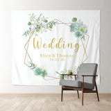 Allenjoy Personalized Green Wreath Wedding Ceremony Backdrop