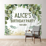 Allenjoy Personalized Greenery Leaves Birthday Party Backdrop