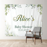 Allenjoy Personalized Greenery Leaves White Baby Shower Backdrop