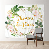 Allenjoy Personalized Greenry Floral Wedding Reception Backdrop