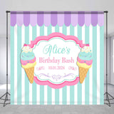 Allenjoy Personalized Ice Cream Stripe Happy Birthday Backdrop