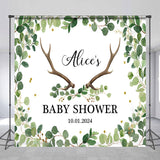 Allenjoy Personalized Leaf Deer Antler Baby Shower Backdrop