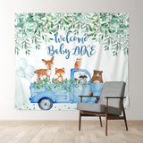 Allenjoy Personalized Leaves Animals Safari Baby Shower Backdrop