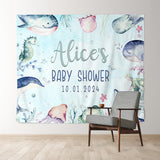 Allenjoy Personalized Marine Animals Blue Baby Shower Backdrop