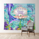 Allenjoy Personalized Mermaid Happy Birthday Ocean Backdrop