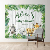 Allenjoy Personalized Monstera Wood Safari Baby Shower Backdrop