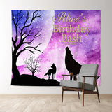 Allenjoy Personalized Moon Wolves Purple Birthday Backdrop