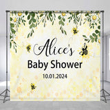 Allenjoy Personalized Name Bees Yellow Baby Shower Backdrop