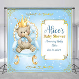 Allenjoy Personalized Name Blue Bear Baby Shower Backdrop