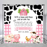 Allenjoy Personalized Name Farm Animals Cow Birthday Backdrop