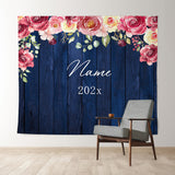 Allenjoy Personalized Navy Wood Flower Wedding Backdrop