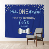 Allenjoy Personalized Onederful Blue Birthday Backdrop Banner