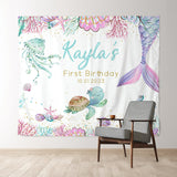 Allenjoy Personalized Pastel Mermaid Birthday Backdrop Banner