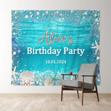 Allenjoy Personalized Pearls Diamond Blue Sea Birthday Backdrop