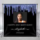 Allenjoy Personalized Photo Black Blue Happy Birthday Backdrop