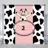 Allenjoy Personalized Pink Cow Pattern 2Nd Birthday Backdrop