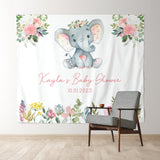 Allenjoy Personalized Pink Elephant Baby Shower Backdrop Banner