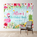 Allenjoy Personalized Pink Flamingo Hawaii Birthday Backdrop