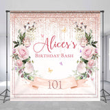 Allenjoy Personalized Pink Floral Leaves Birthday Backdrop