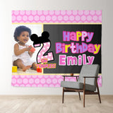 Allenjoy Personalized Pink Little Mouse 2Nd Birthday Banner