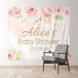 Allenjoy Personalized Pink Rose Painting Baby Shower Backdrop