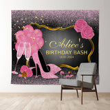 Allenjoy Personalized Pink Sparkling Rose Birthday Backdrop