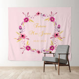 Allenjoy Personalized Pink Wreath Sign Bridal Shower Backdrop