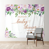 Allenjoy Personalized Purple Floral Baby Shower Backdrop